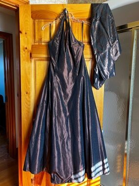 Scott McClintock Chocolste brown Halter Prom Dress with Matching Wraps & Clutch